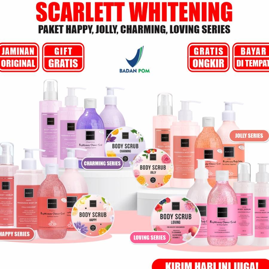 Scarlett Whitening Paket Jolly Paket Happy Paket Charming Lengkap Free Gift Sepaket Lotion Shower Lu