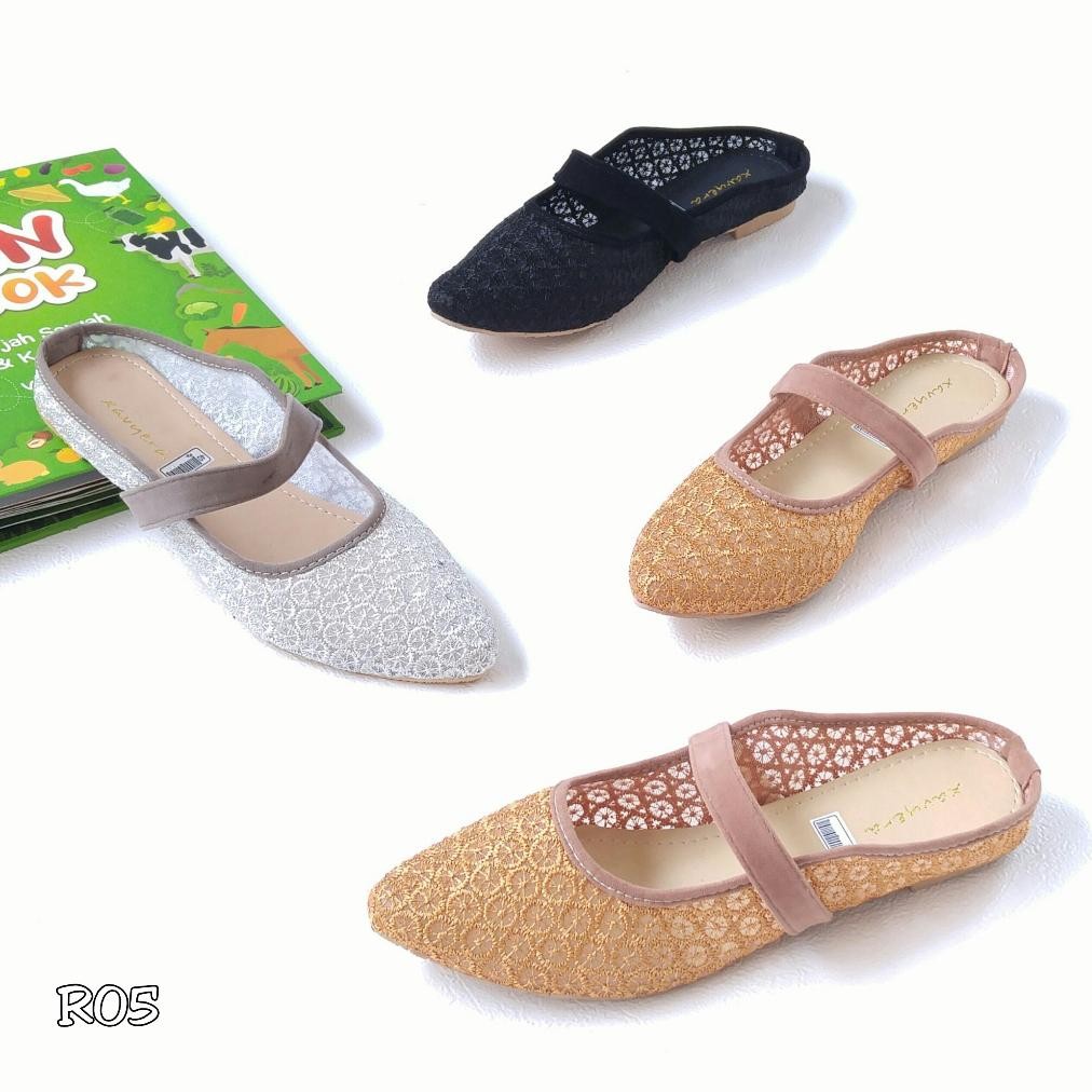 Borneo  R05 Sandal Slip On brokat Wanita  Sendal Teplek Brukat Pesta Selop Pengantin Brokat Kekinian