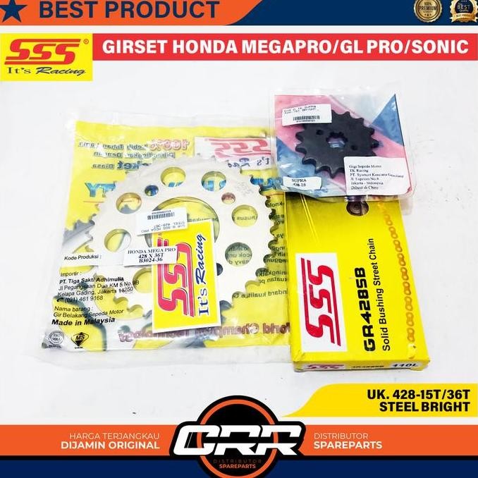 Gear Set Girset Ger Satu Paket SSS 428 MegaPro GL Pro Sonic Ter Supra GTR CB GL Verza Ukuran 36T / 3