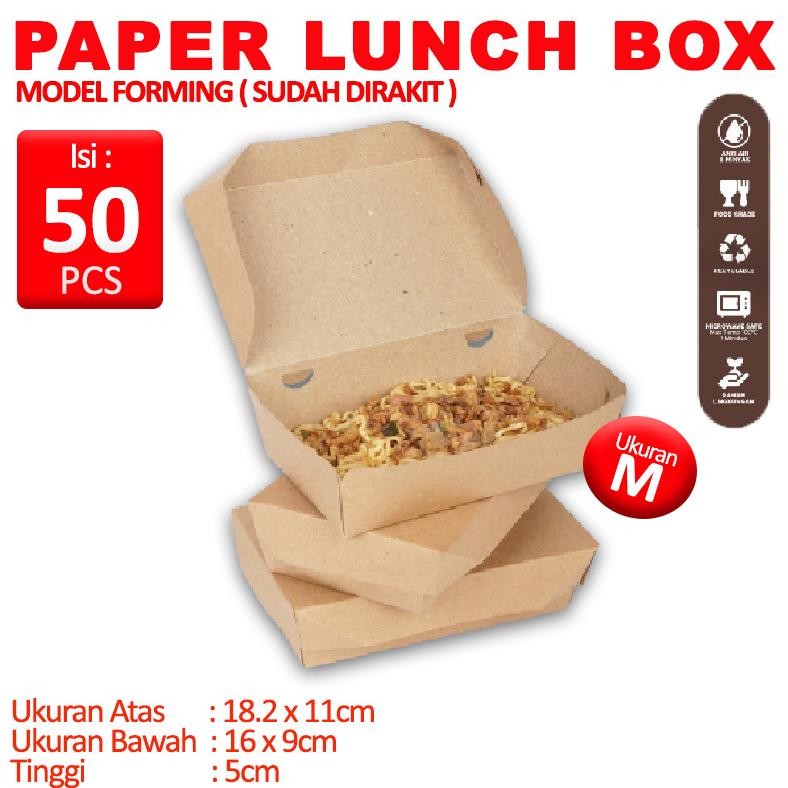 Paper Lunch Box [Forming] 1 Pack Isi 50 Pcs kraft Size M