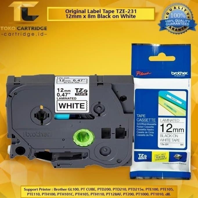 

Label Tape Tze231 12Mm X 8M Black On White Pte100 Pte105 Pte110 Pth100 New Stok