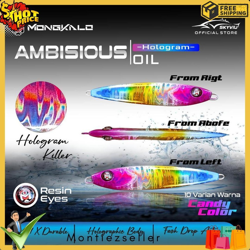 Metal Jig 80 Gram Mongkalo Ambisious M Hologram Minyak 80G 1 Set Double Assist Hook Siap Pakai Umpan