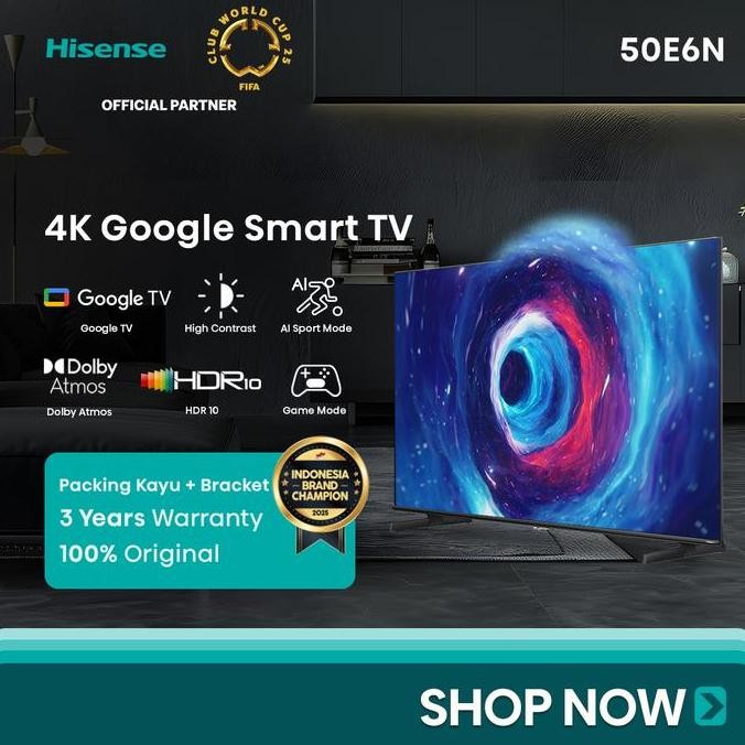 Big Sale- Hisense Tv 50 Inch 50E6N - 4K Google Smart Tv Karaoke Function-Bezelless Design-Dolby Audi