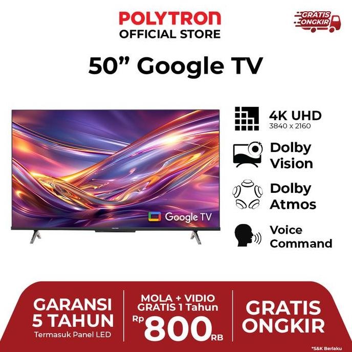 Big Sale- Polytron 4K Uhd Smart Google Tv 50 Inch Pld 50Ug5059
