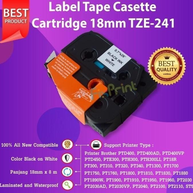 

Label Tape Tze-241 18Mm Black On White Pt-P900W P950Nw P750W New Stok