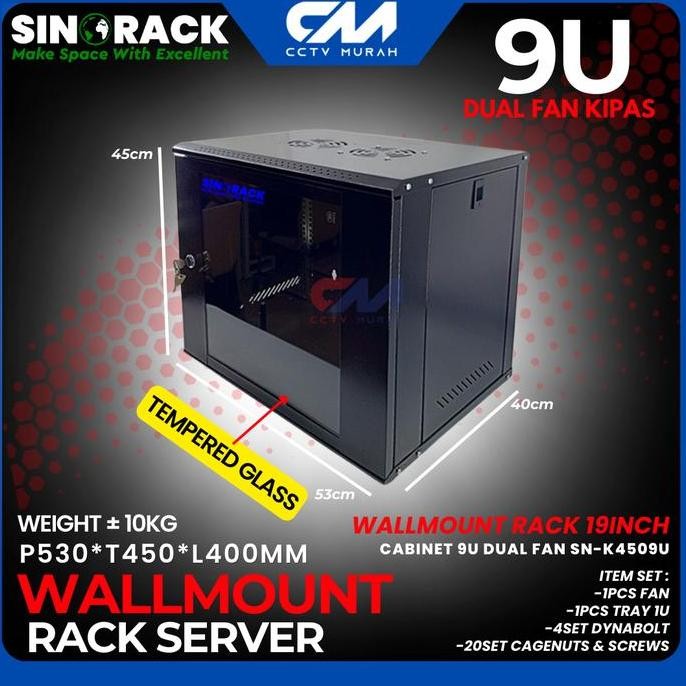 TERBARU - Wallmount Rack Server 9U, Rak Server Single Door 9U