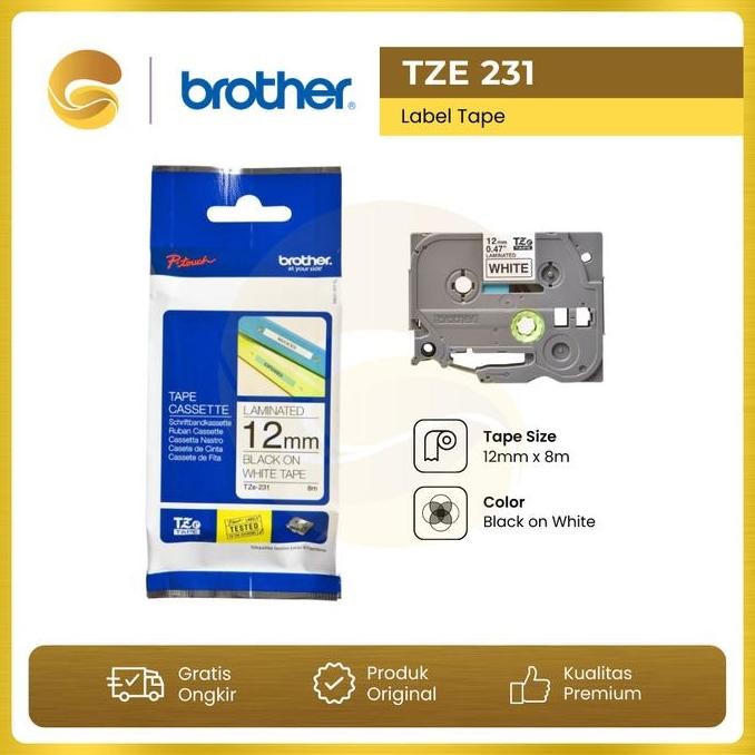 

Brother Label Tape Tze 231 12Mm Black On White New Stok