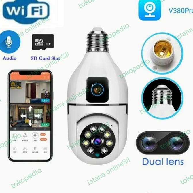 Tersedia Camera CCTV Bentuk Bohlam Lampu V380Pro / V380 Dual Kamera Wireless
