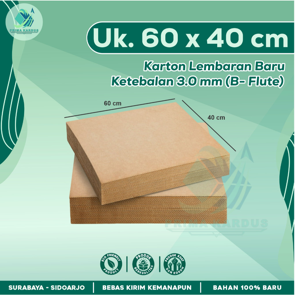 

Kardus / Karton Lembaran Ukuran 60x40 cm | B-Flute ± 3mm Single Wall |