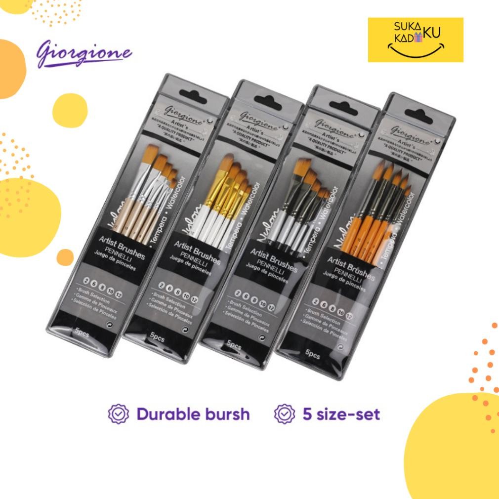 

GIORGIONE KUAS LUKIS NYLON 5 PCS SET G-5050 (SIZE 2,6,8,10,12) AST