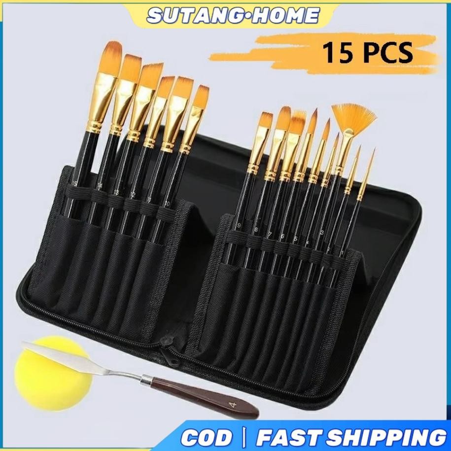 

SUTANG18 IN 1 Art Brush Set 15pcs Alat kuas lukis lengkap Mixing Knife Murah Berkualitas AST