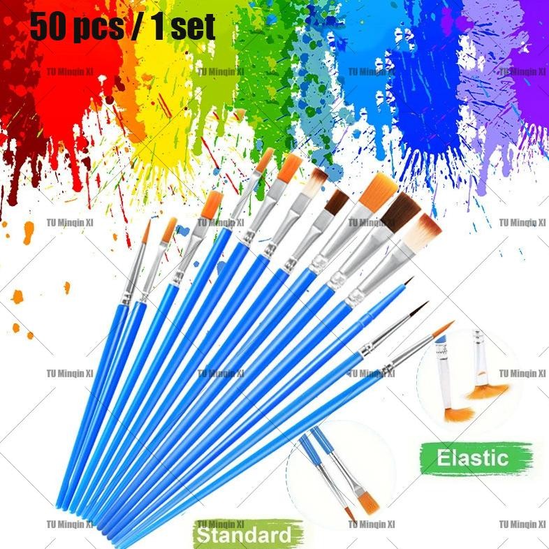 

50pcs Kuas Cat Air Biru Set Kuas Lukis Flat Tip & Runcing Untuk Akrilik, Cat Minyak, Guas, Dan Graffiti, Cocok Untuk Seniman Dan Hobi AST