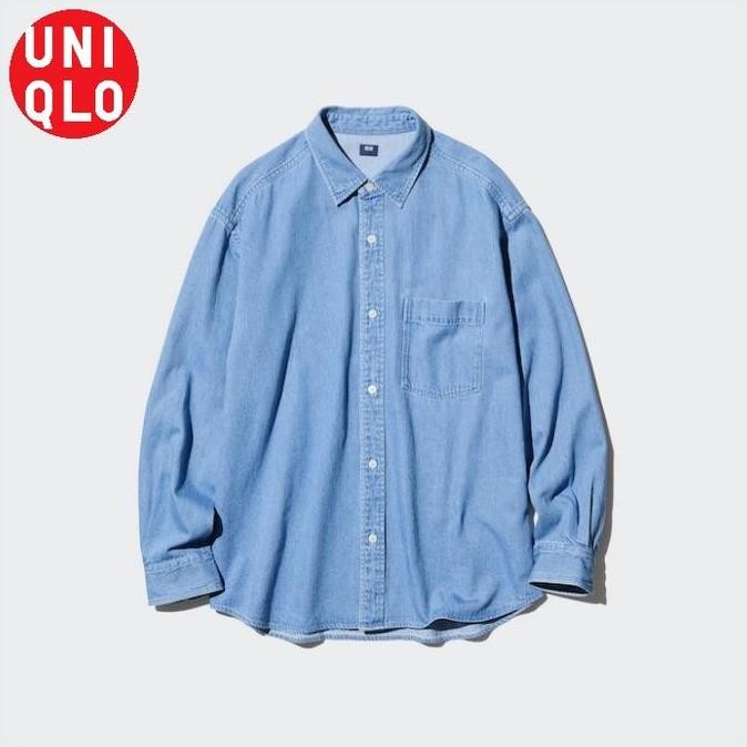 Kemeja Denim Pria Lengan Panjang Polos Uniqlo Original Asli (Best Quality)