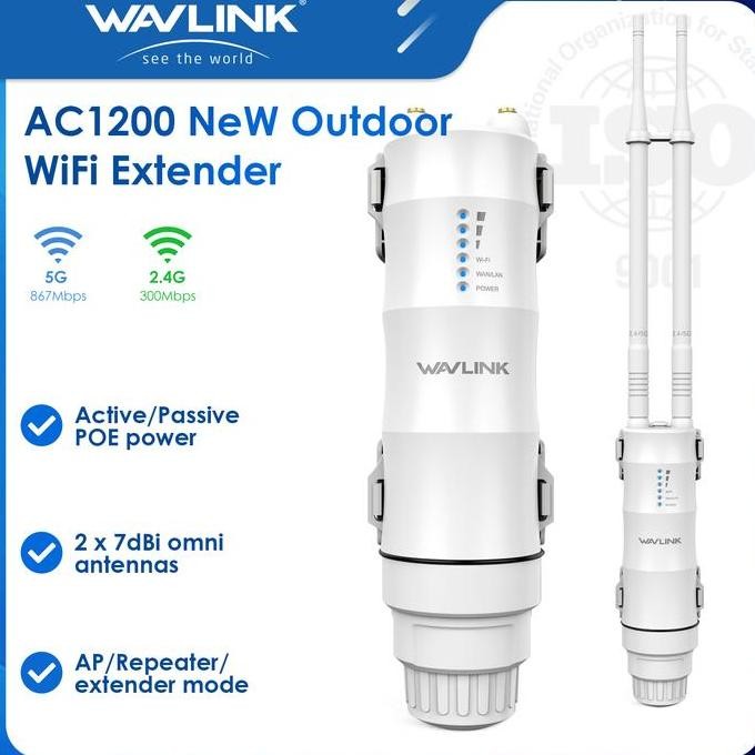 NEW WAVLINK AC1200 Extender Wi-Fi Jarak Jauh Luar Ruangan dengan POE Aktif/Pasif