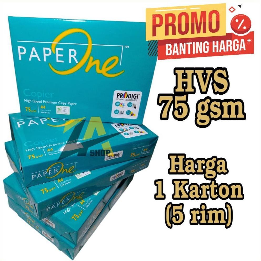 

PROMO KERTAS HVS 75gr PaperOne Kertas A4 75gr Kertas HVS 1 KARTON isi 5 RIM AST