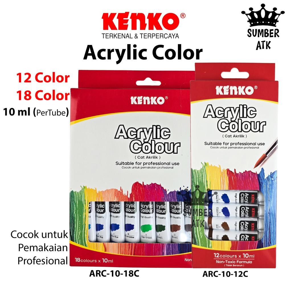 

Cat Akrilik Acrylic Color KENKO ARC-10-12 12 Warna dan ARC-10-18 18 WARNA 10 ML AST