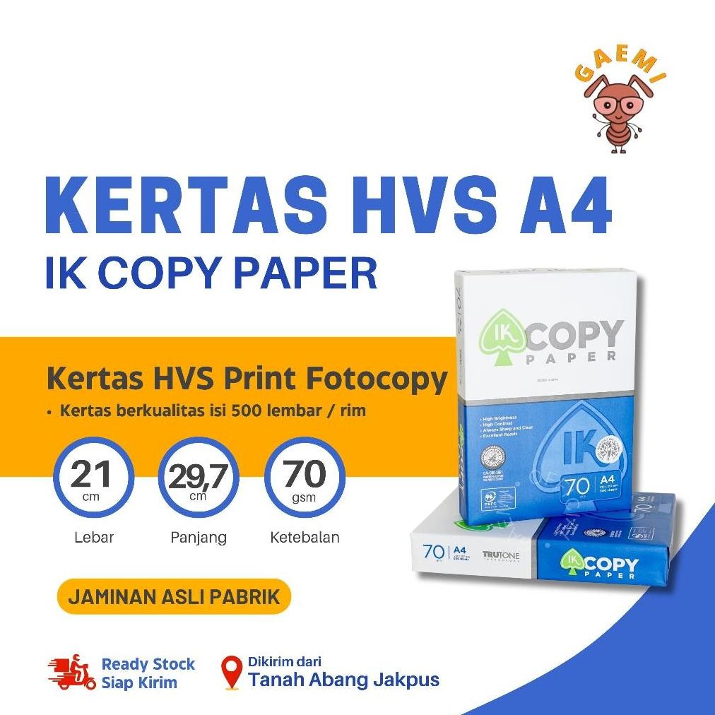 

Kertas HVS A4 70 Gram IK Copy Paper Per Dus (1 Rim) AST