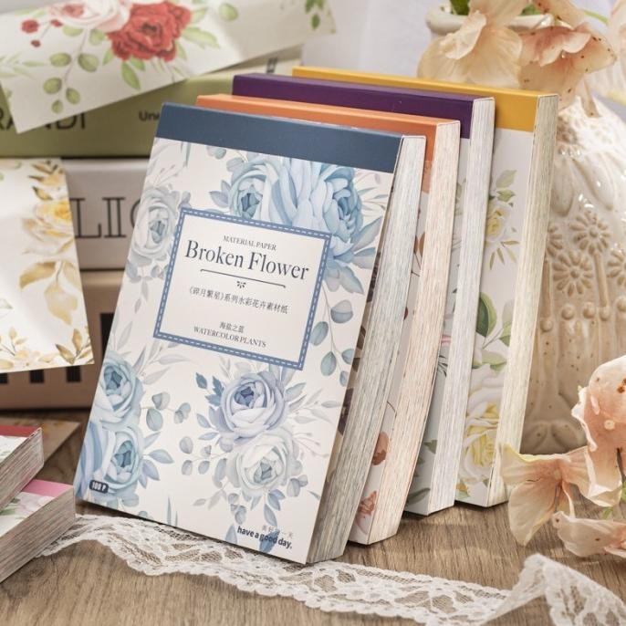 

100 Lembar Buku Kertas Vintage BROKEN FLOWER EDITION Paper Scrapbook Journaling KIT SET AST