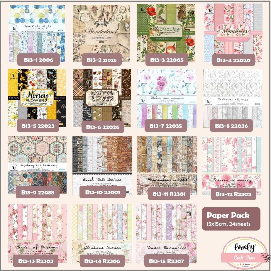 

LovelyCraftStore | B13 24pcs/pack Paper Pack (import) 12designs x 2 15x15cm (6 inch), Scrapbook paper, Paper pack, cardstock, fancy paper, kertas origami, Art paper AST