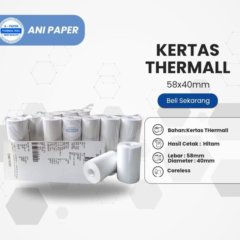 

kertas thermal kasir EDC 58mm x 40mm paket 1kg isi 20roll edc coreles AST