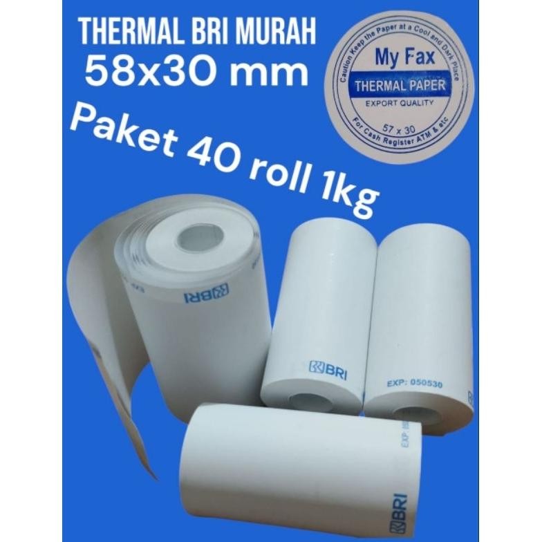 

kertas thermal BRI murah 58x30mm 40 roll 1kg AST