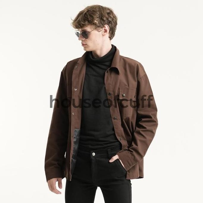 Jaket parka outer jaket pria semi parka warna coklat