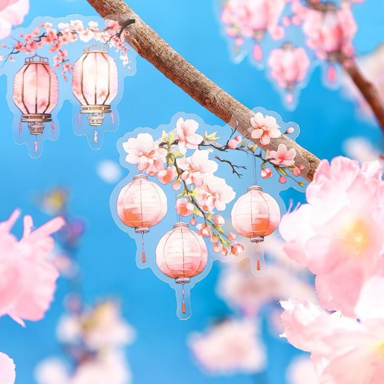 

(3CD) sticker transparan taman pemandangan alam stall scenery pink gunung mountain china wubao festival AST