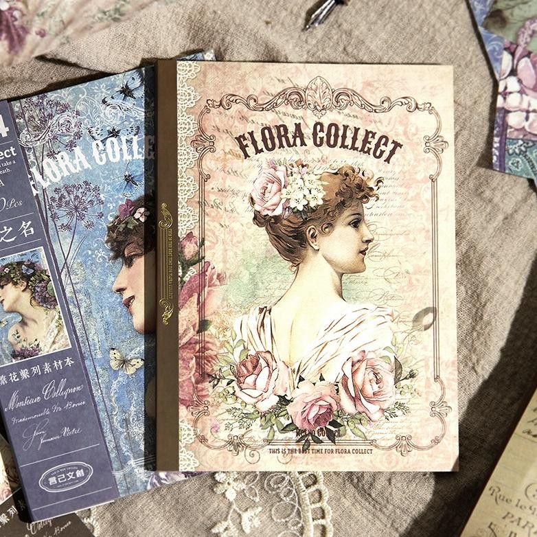 

18 Vintage Deco Paper Material Book Flower Series Double-sided Journal Book Collage Retro Handbook European Message 8 Models / scrapbook / bujo / journal / jurnaling / diy / planner AST
