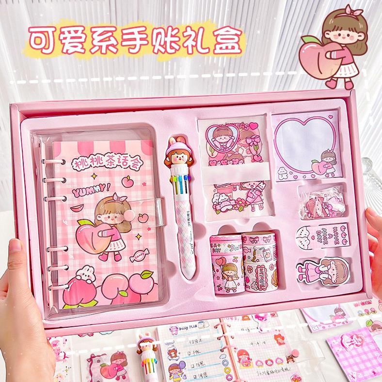 

Set Gift Set Diary Book Journaling Kit Korea Stationary Lucu Cute Binder Washi Tape Sticky Notes AST