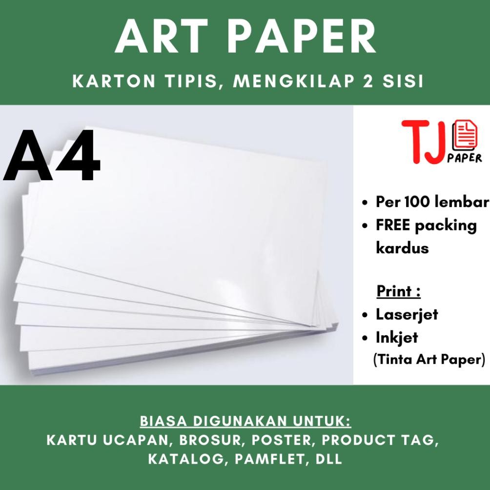 

(100 lembar) Art Paper A4 100 / 120 / 150 gsm - Glossy, mengkilap 2 sisi AST