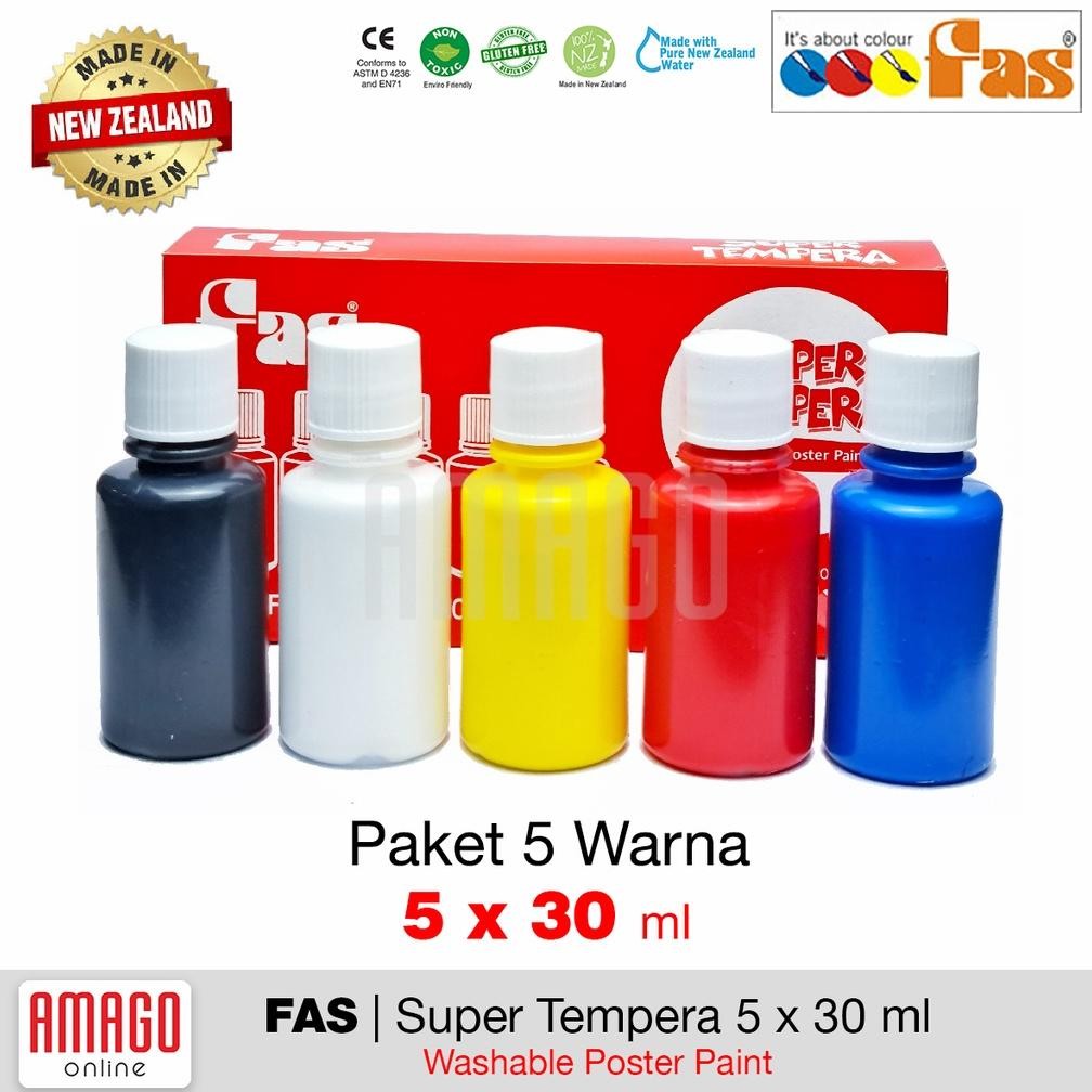 

FAS Super Tempera - 5 Primary Colour set - Cat Lukis Cepat Kering Sekolah - Paket 5 warna dasar x 30 ml AST
