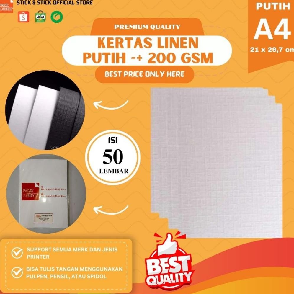 

Kertas Linen Putih -/+ 200 gsm A4 isi 50 lembar - Kertas Anggrek AST