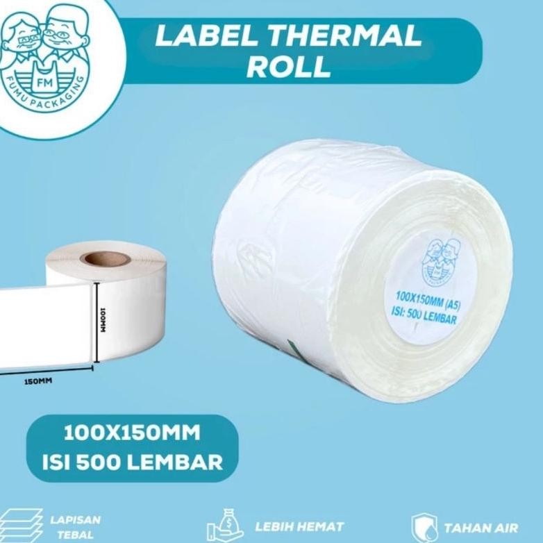 

Kertas Label Thermal / Sticker Label Continuous / Label Kertas Barcode 100x150mm Isi 500pcs paus premium,ROLL AST