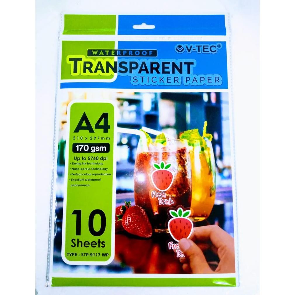

KERTAS FOTO V-TEC STICKER TRANSPARENT PAPER A4 170 GSM STP-9117WP AST