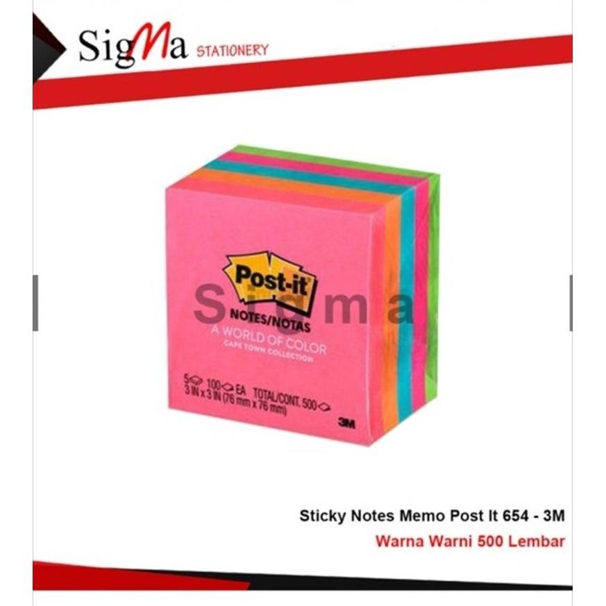 

Stick Note Post It 3M 654 Warna Warni (Pak isi 5 warna) AST