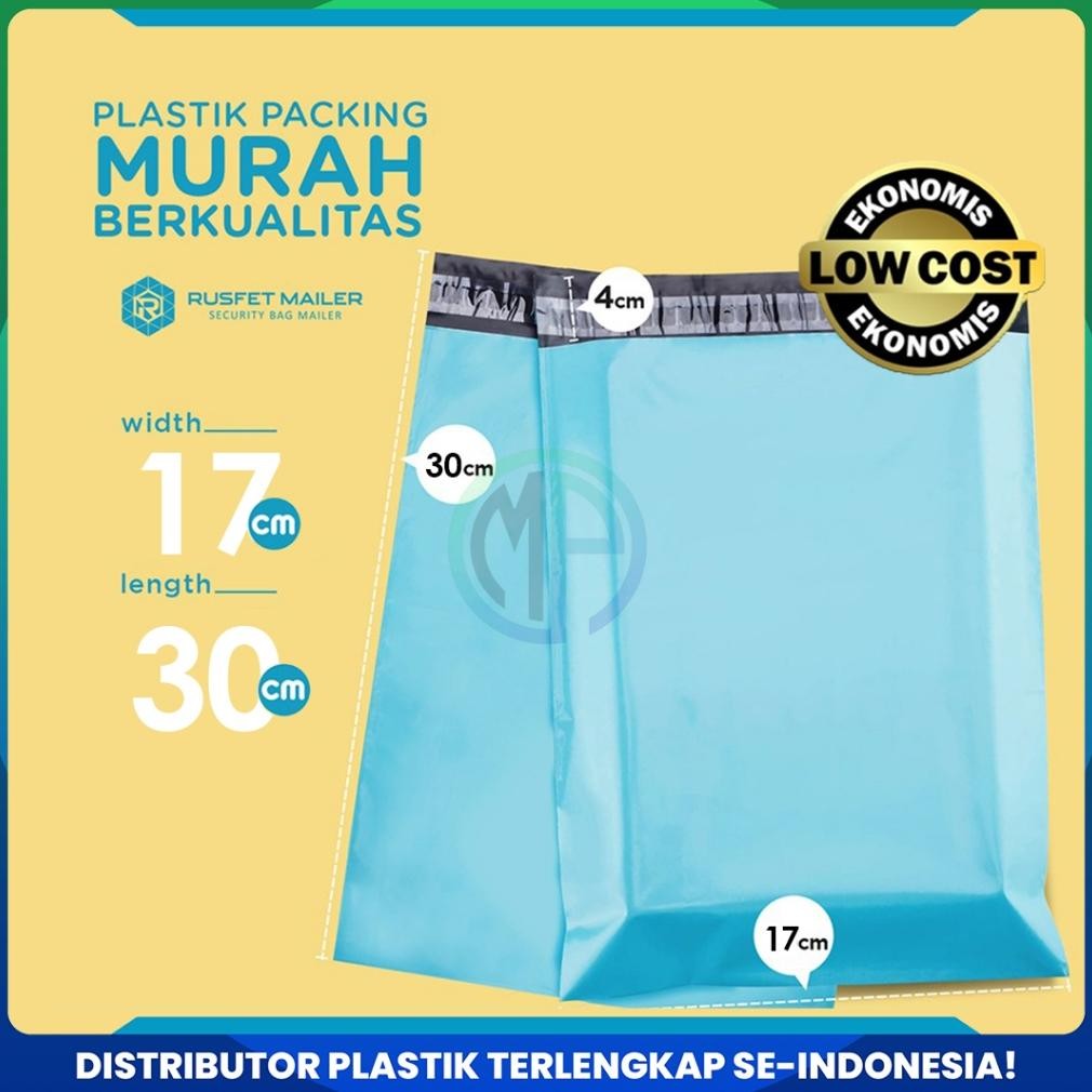 

Amplop Plastik Polymailer Baby Blue Biru 17 x 30cm Low Cost Plastic Packing Polos Shop Rusfet Murah AST