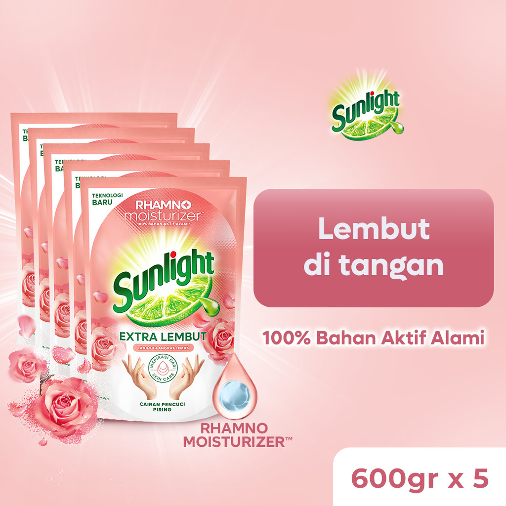 Sunlight Sabun Cuci Piring Cair Refill Extra Lembut 600gr x5
