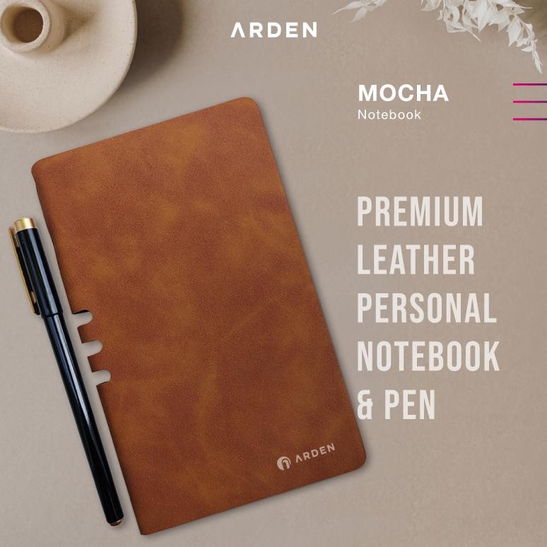 

ARDEN Notebook Mocha - Personal Leather Cover Notebook with Pen AST