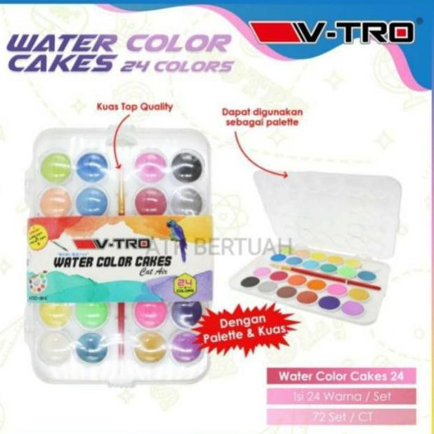 

VTRO V-TRO WATERCOLOR WATER COLOUR CAKE WITH PALLETE BRUSH CAT AIR DENGAN KUAS PALET AST