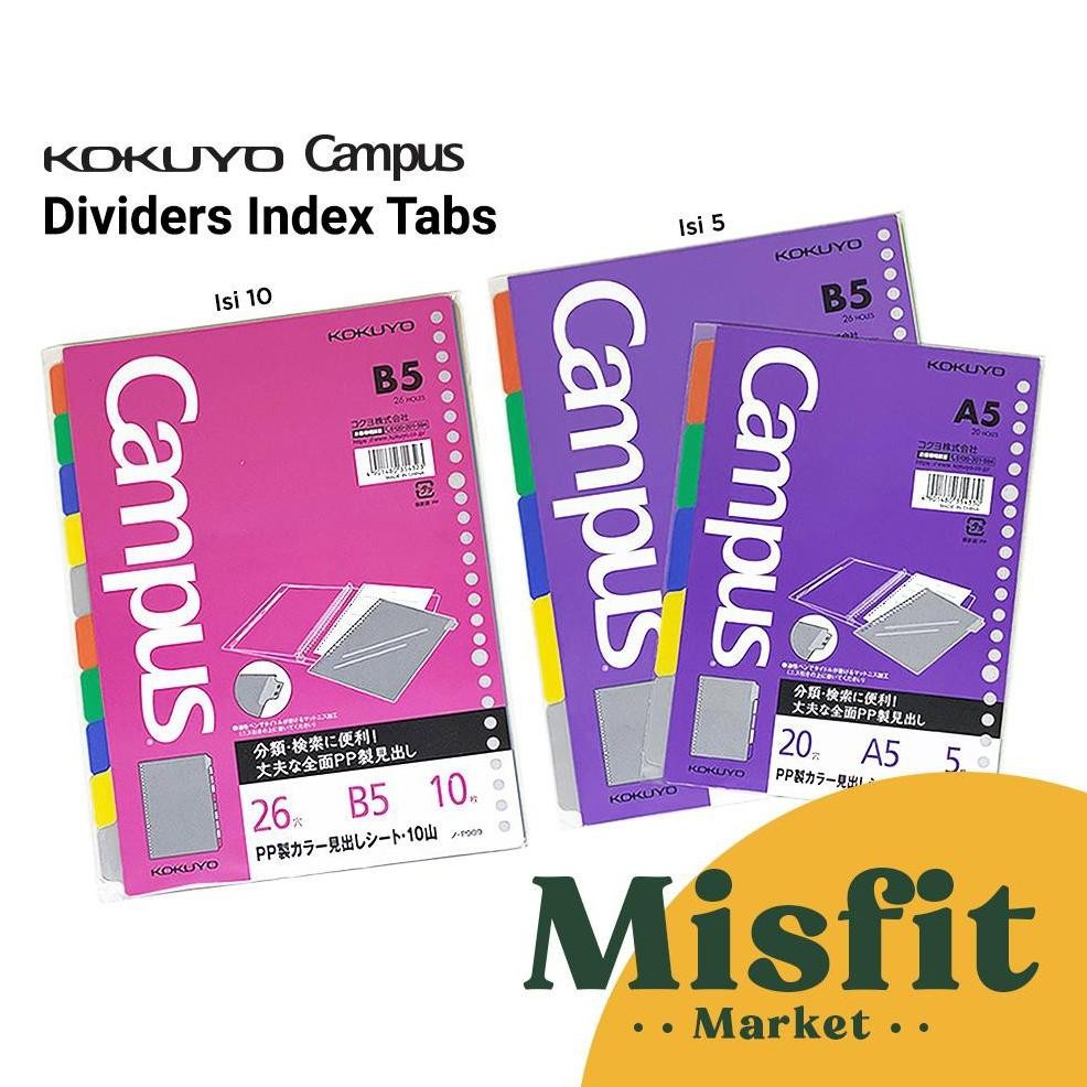 

KOKUYO Campus Loose Leaf Binder Divider A5 B5 Index Tabs Pembatas halaman AST