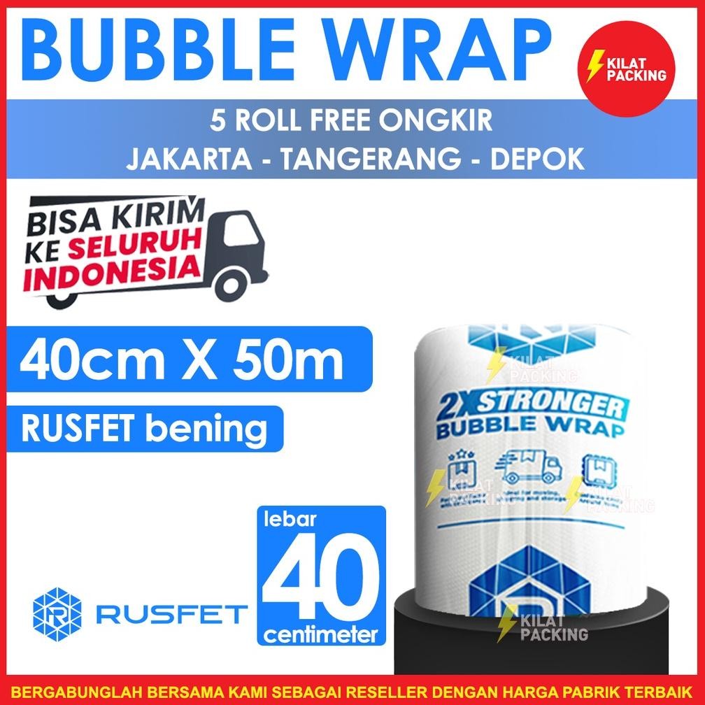 

Bubble Wrap Rusfet Bening 40CM X 50M Tebal Plastik Bubblewrap Roll AST