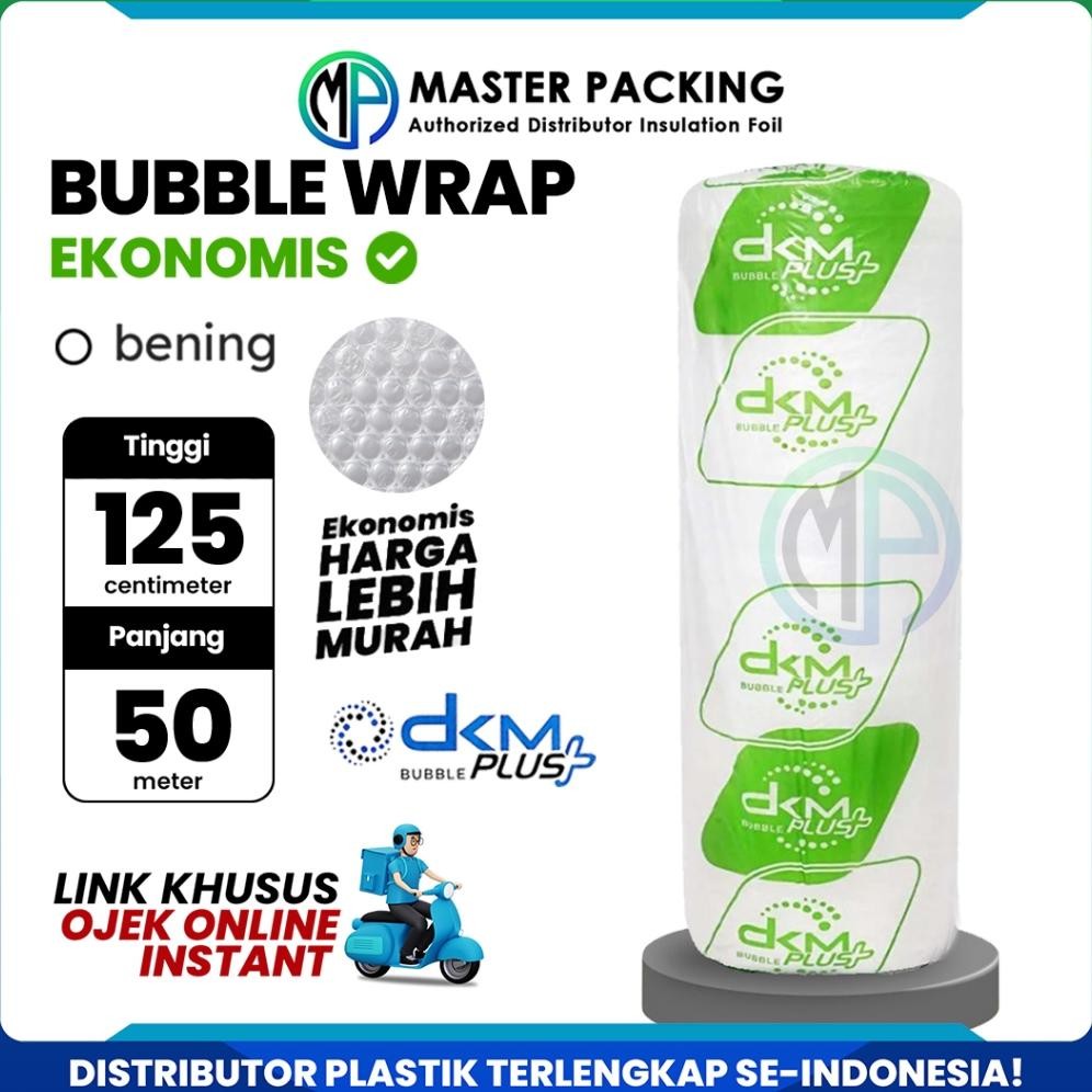 

Plastik Packing Bubble Wrap DKM Roll 125cm x 50m Putih Bening Ekonomis Berat 2,4Kg Merek DKMPlus AST
