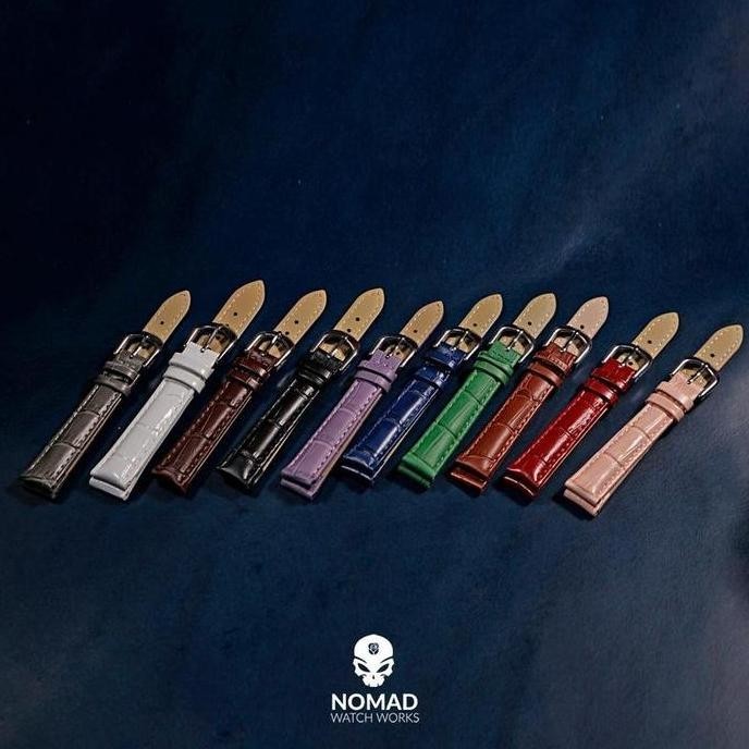 new !!! 20 MM - STRAP KULIT BUAYA STAMP - TALI JAM TANGAN KULIT - BIRU