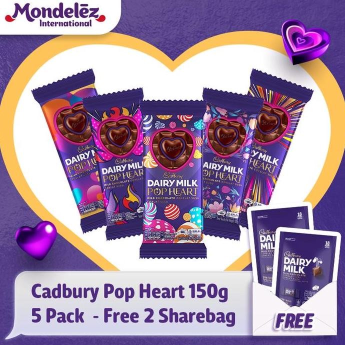 

Cadbury Dairy Milk Coklat Pop Heart 150G 5 Pack - Free 2 Sharebag