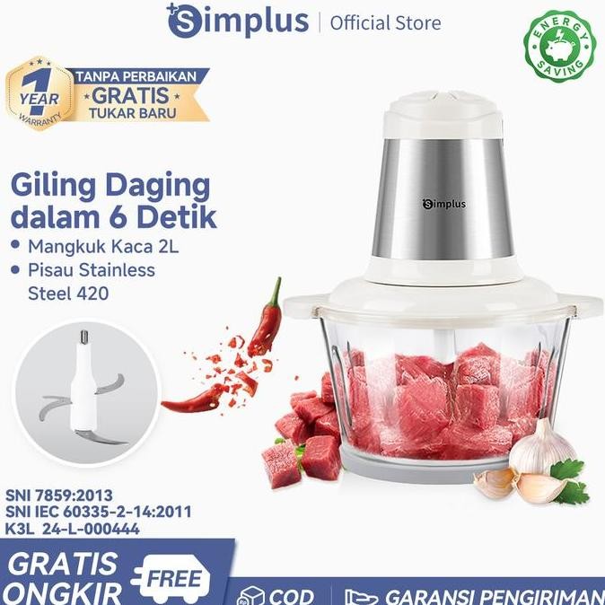 Simplus Blender Daging 300W Chopper 2L Food Chopper Meat Grinder Ddjr003