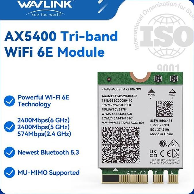 Modul Jaringan Nirkabel Wavlink Wifi 6E Intel Ax210 Tri-Band 5400M 6G  Pc Wifi Adaptor New Stok