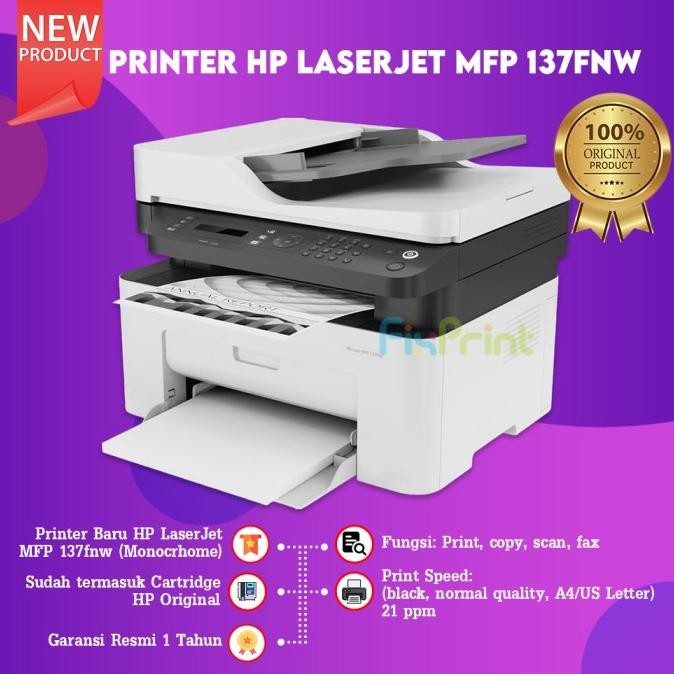Printer Hp Mfp 137Fnw Printer Laserjet Monochrome  Mfp 137Fnw  Fax All In One Wifi New Stok