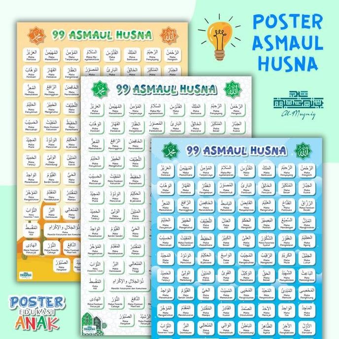 Poster Asmaul Husna 99 & Artinya / Poster Belajar Islami Co