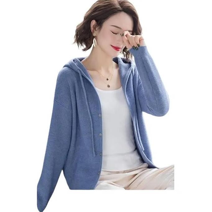 Cardigan wanita knitted rajut premium import Hitam Nyaman Panjang Knitwear Santai Outer Kardigan Ata