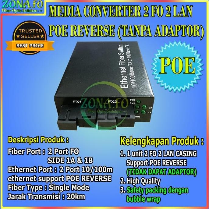 Media Converter 2 Fo 2 Lan Poe Switch Fiber Optic Htb 2 Sc 10/100 Mbps New Stok